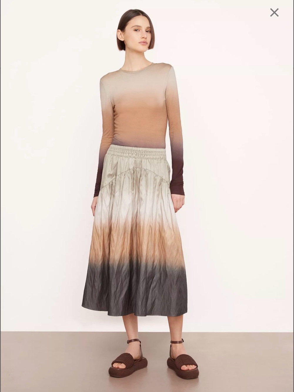 Vince Ombre Midi Skirt in Cream, Tan & Gray